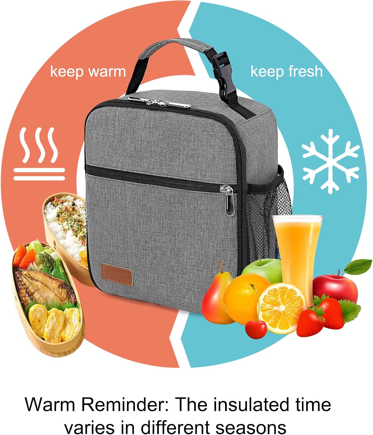 Lunch Box for Men & Women Durable Lunch Bag for Adults Reusable Small Lunchbox Grey