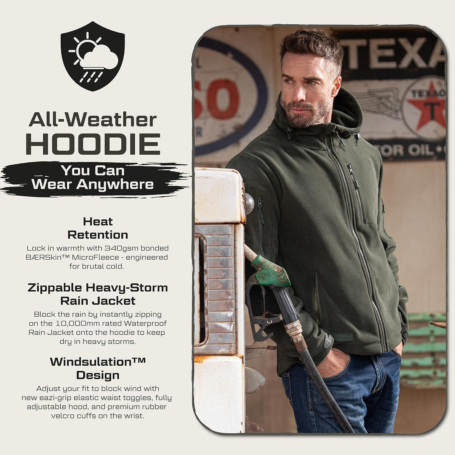 BAERSkin Tactical Hoodie Jacket for Men 4.0 - Military Style Fleece Sweater for Cold, Rain, Wind or Snow