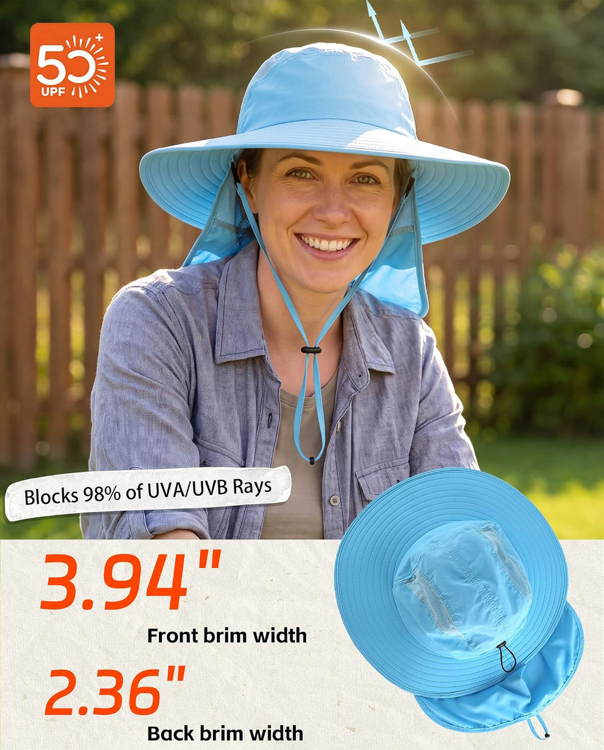 Home Prefer UPF 50+ Sun Hat with Neck Flap Wide Brim Fishing Hat for Men