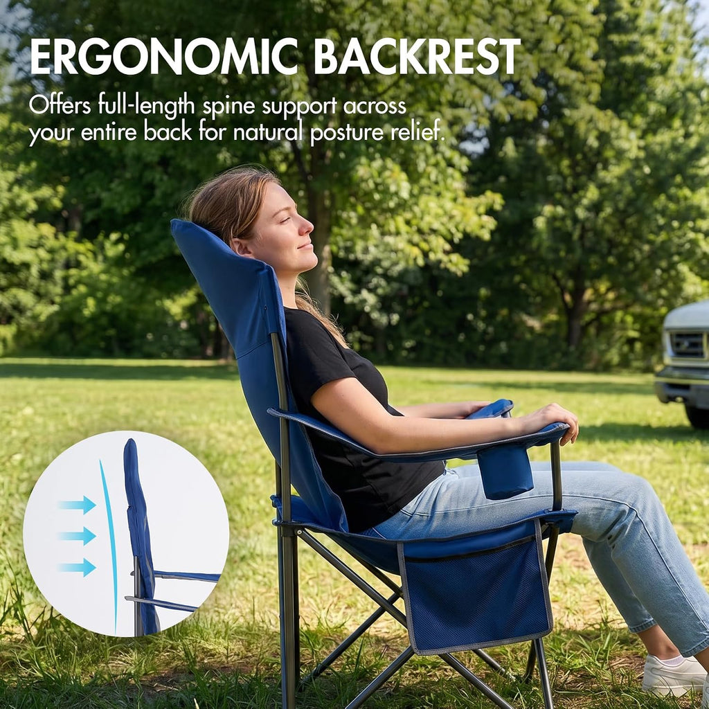 EVER ADVANCED Folding Camping Chair with High Back Padded 2 Pack Oversized Portable Lawn Chairs Lightweight Sturdy Steel Foldable Outdoor Camp Chair for Adults,Grey