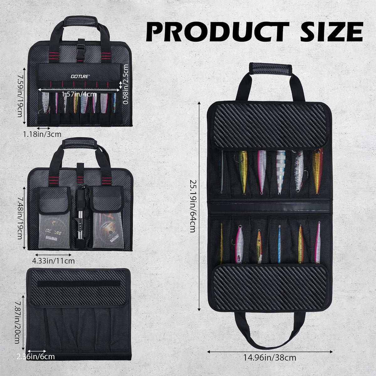 Goture Fishing Jig Bag, 34 Mesh Pocket Detachable Lure Storage Bag