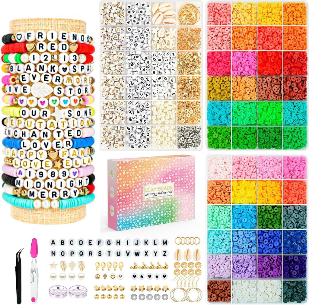 Friendship Bracelet Kit, 14,000pcs 48 Colors Bracelet Making Kit Clay Beads with Number Letter Bead Set Concert Merch Arts and Crafts Gifts for Kids Teen Girls Jewelry Making Supplies Bracelet Maker