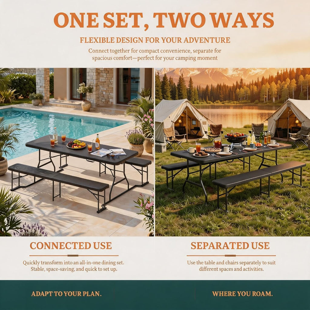 DWVO 6ft Picnic Table Set, Outdoor Folding Picnic Tables with Benches