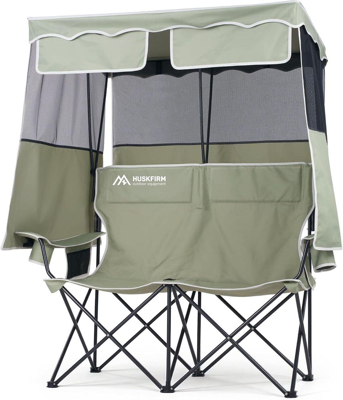 Double Camping Chair with Canopy,2 Person Folding Chair with Canopy, Grey