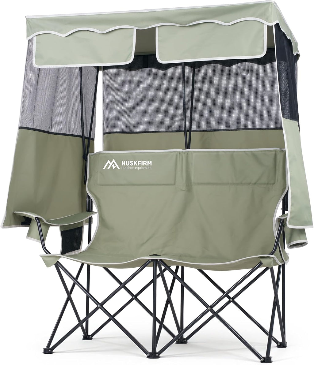 Double Camping Chair with Canopy,2 Person Folding Chair with Canopy, Blue