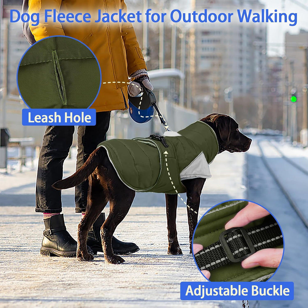 MIGOHI Cozy Small Dog Coat - Reflective Dog Coat for Small Dogs,Fleece Winter Coats Jacket for Dogs with Leash Hole,Snowproof Thick Puppy Clothes,Pomeranian,Chihuahua,XS,ArmyGreen