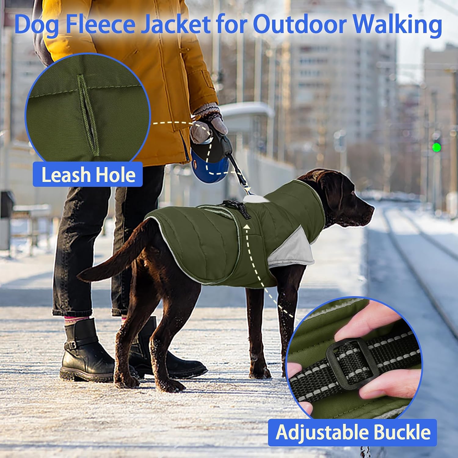 MIGOHI Cozy Small Dog Coat - Reflective Dog Coat for Small Dogs,Fleece Winter Coats Jacket for Dogs with Leash Hole,Snowproof Thick Puppy Clothes,Pomeranian,Chihuahua,XS,ArmyGreen