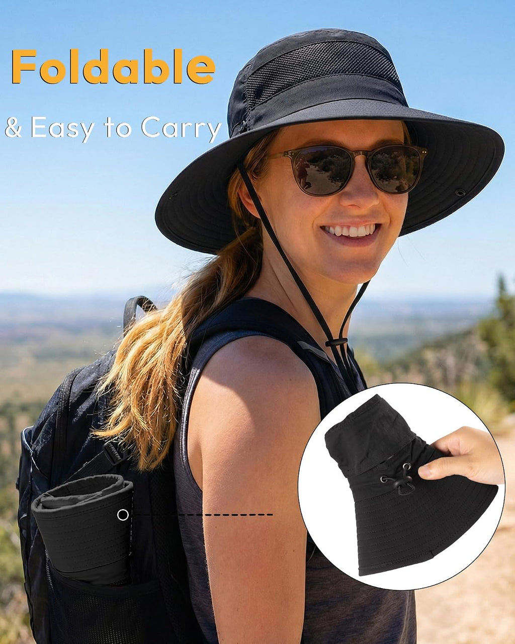 Women's Sun Hat Sun Protection Wide Brim Bucket with Ponytail Hole Summer