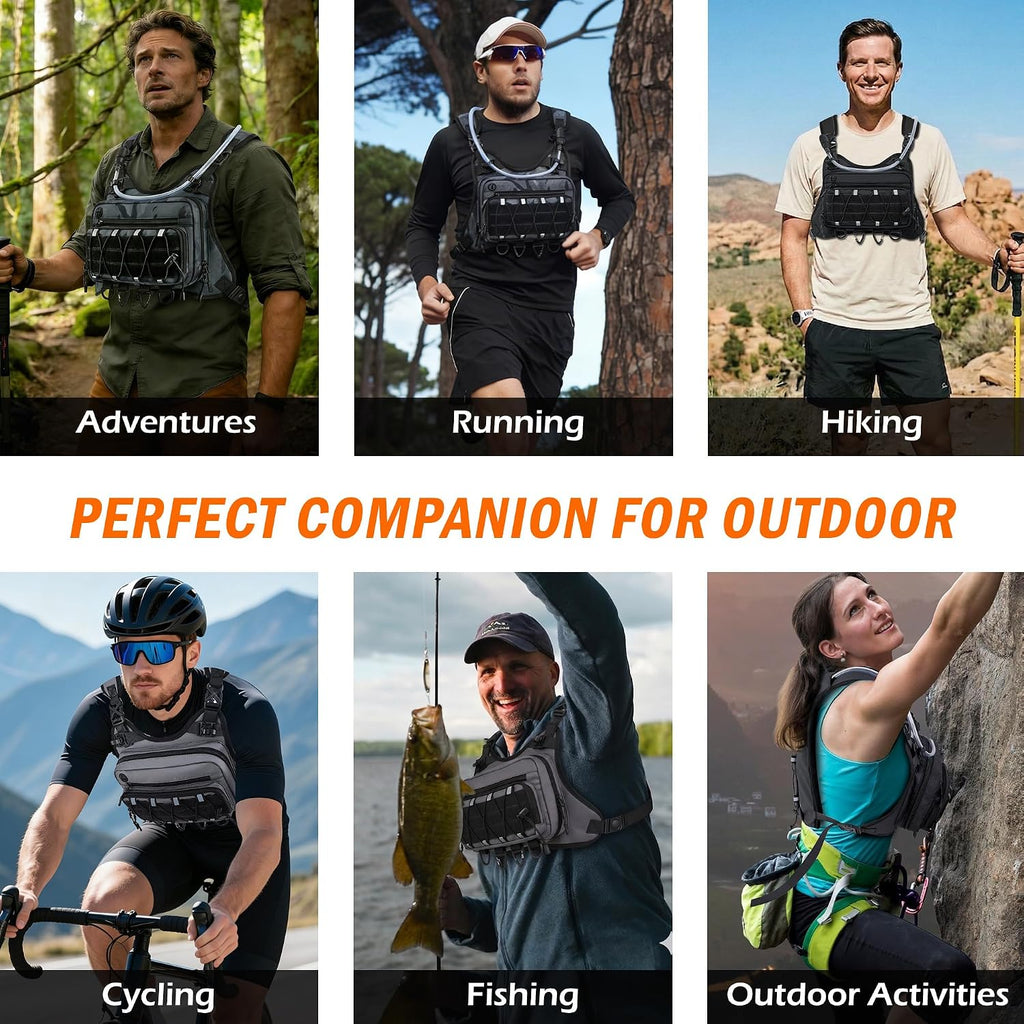 BECOJADDE Running Vest for Men with 2L Water Bladder Tactical Hydration Backpack Adjustable Lightweight Chest Pack for Marathon Hunting Cycling