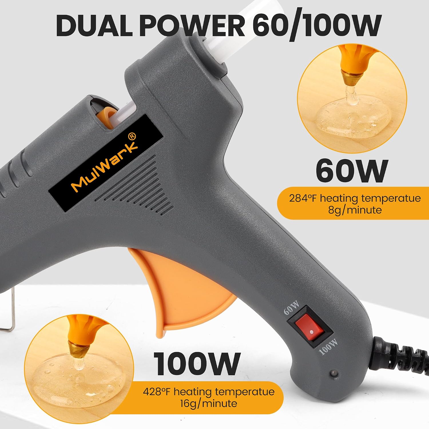 Mulwark Full-Size Hot Glue Gun Kit – High Performance Dual Power 60/100W Industrial Glue Gun Set with 30 Glue Sticks for Crafting, Repairs, and DIY Projects