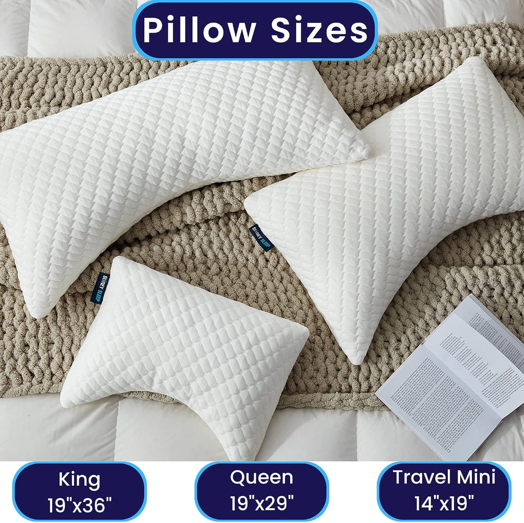 Sidney Sleep Mini Travel Size Neck Pillow - Knee, Back Lumbar and Support - Small Curved Pillow - 14 x 19 Inches - Adjustable Loft - Washable - Drawstring Backpack Included (White)
