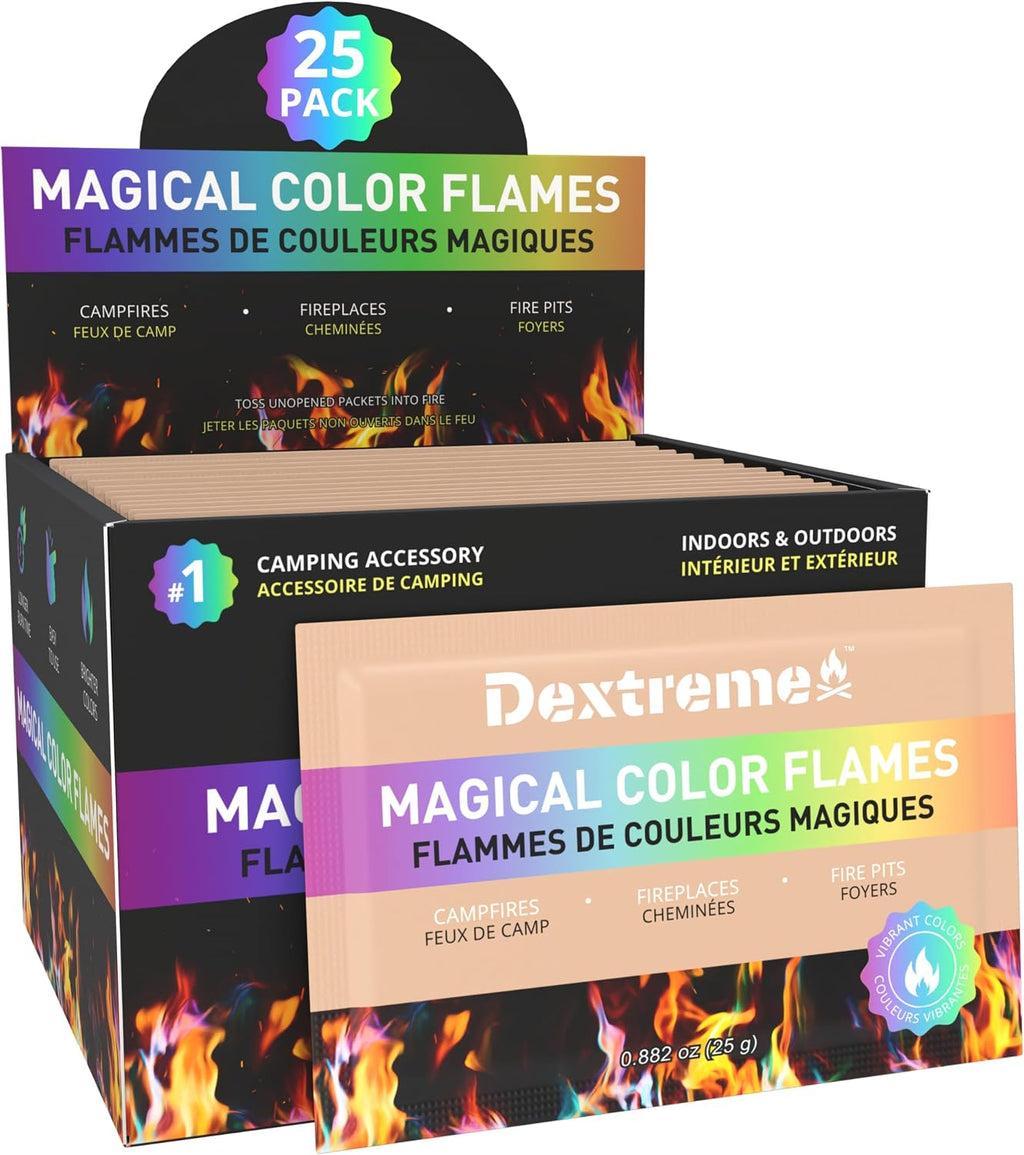 Dextreme Fire Color Changing Packets - Fire Color Packets, Color Changer for Campfires, Fire Pits, and Fireplaces, Longer Lasting Burn Time, Safe and Non-Toxic (50 Pack)