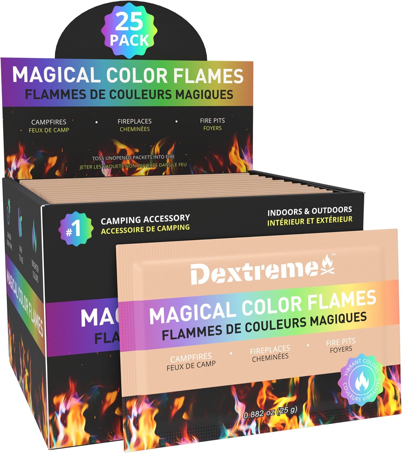 Dextreme Fire Color Changing Packets - Fire Color Packets, Color Changer for Campfires, Fire Pits, and Fireplaces, Longer Lasting Burn Time, Safe and Non-Toxic (50 Pack)