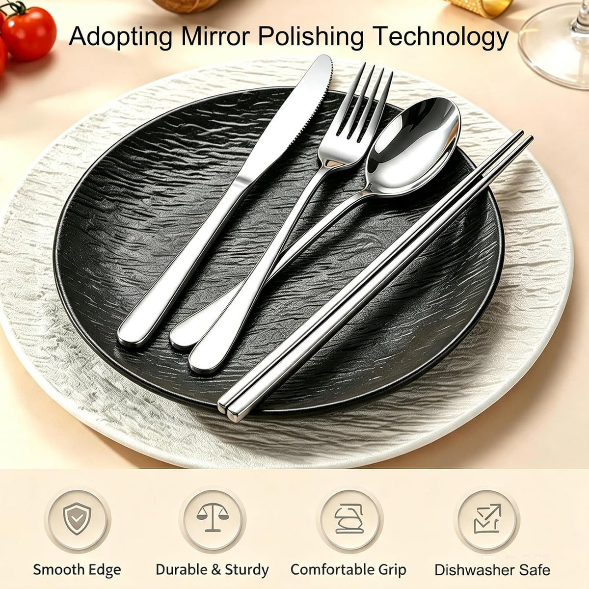 6PCS Travel Utensils with Built-in Floss & Toothpick Case, Dishwasher Safe
