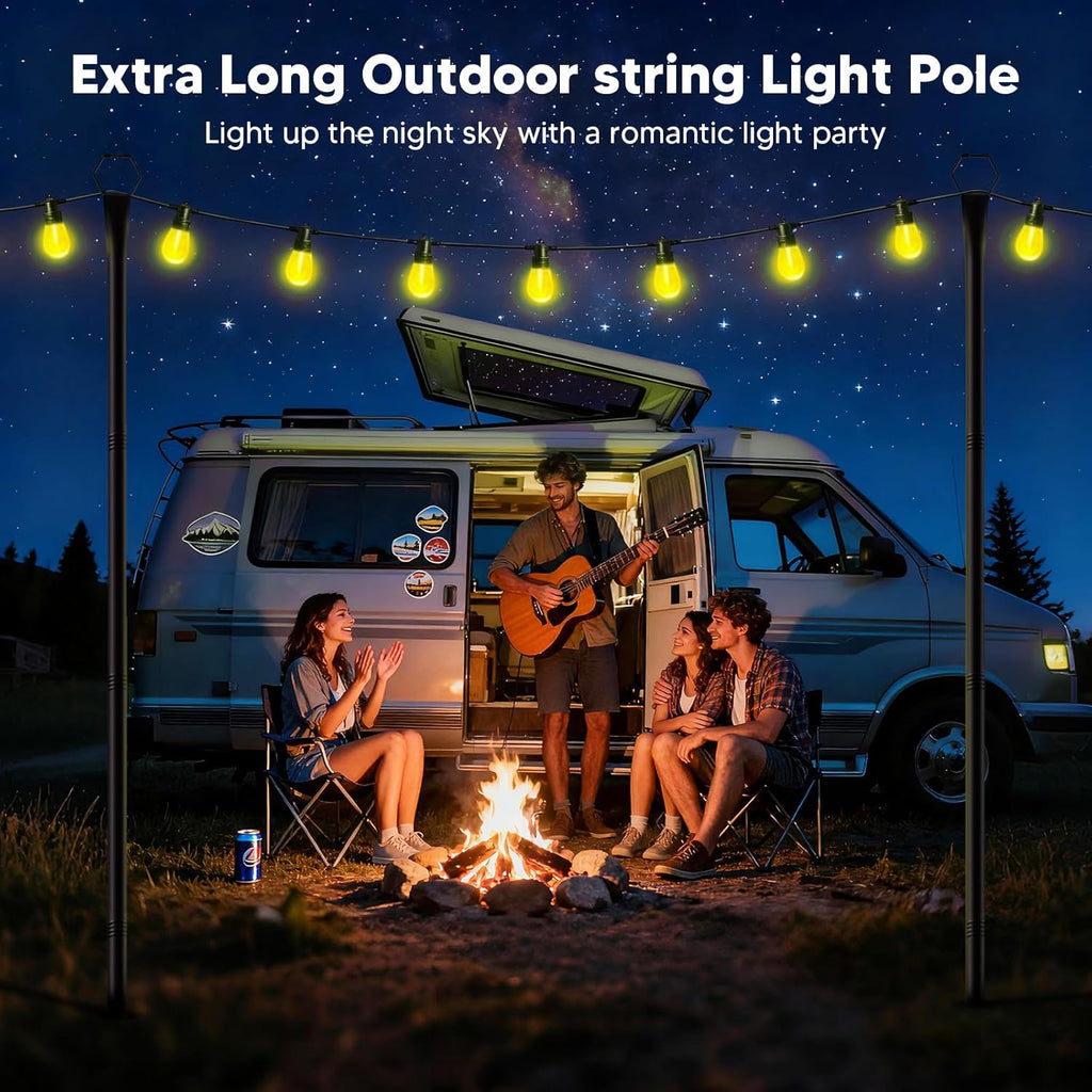 4 Pack String Light Poles for Outside, 10Ft Light Poles for Outdoor String Lights, Adjustable Outdoor String Light Poles with Fork,Metal Fence Post for Patio,Backyard,Deck