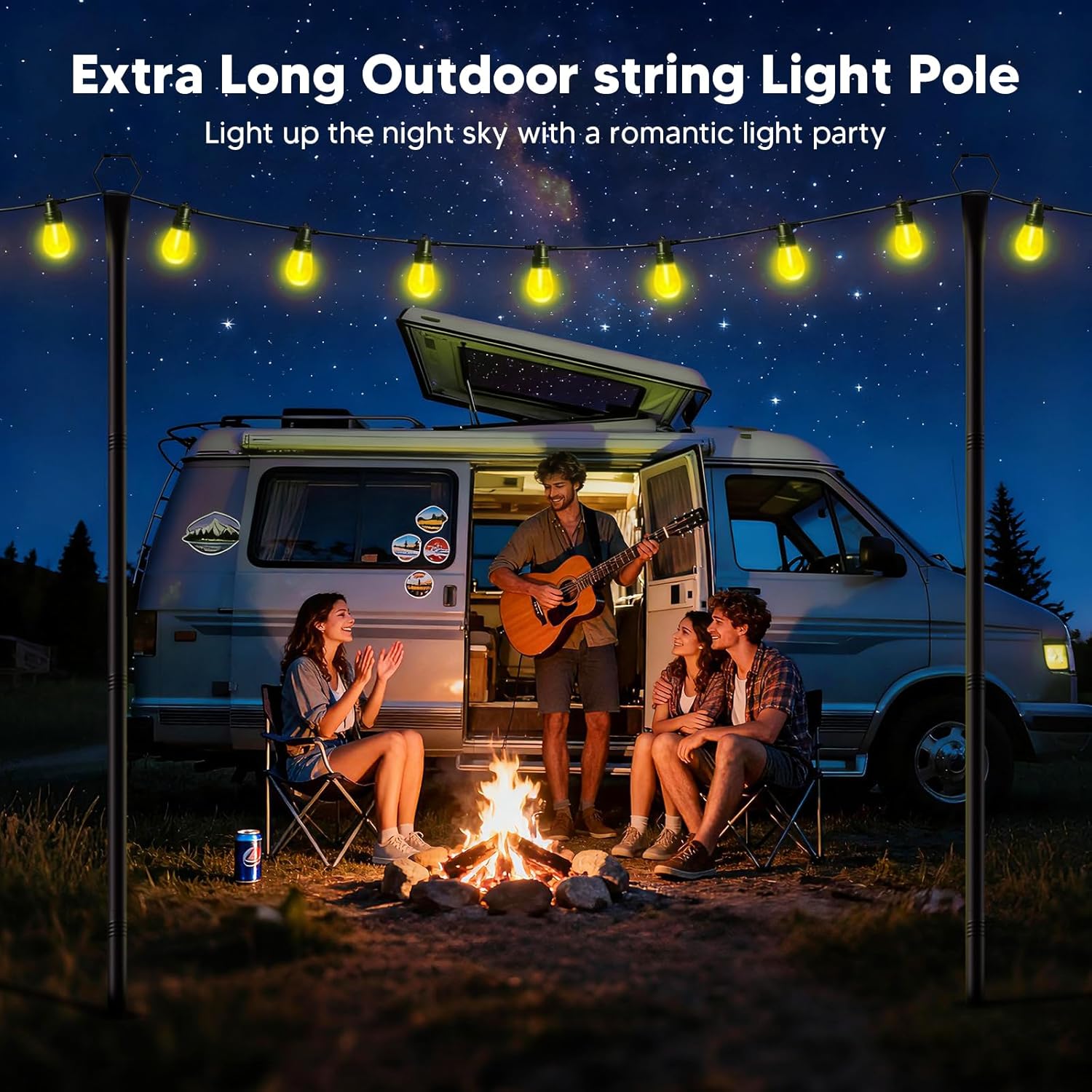 4 Pack String Light Poles for Outside, 10Ft Light Poles for Outdoor String Lights, Adjustable Outdoor String Light Poles with Fork,Metal Fence Post for Patio,Backyard,Deck