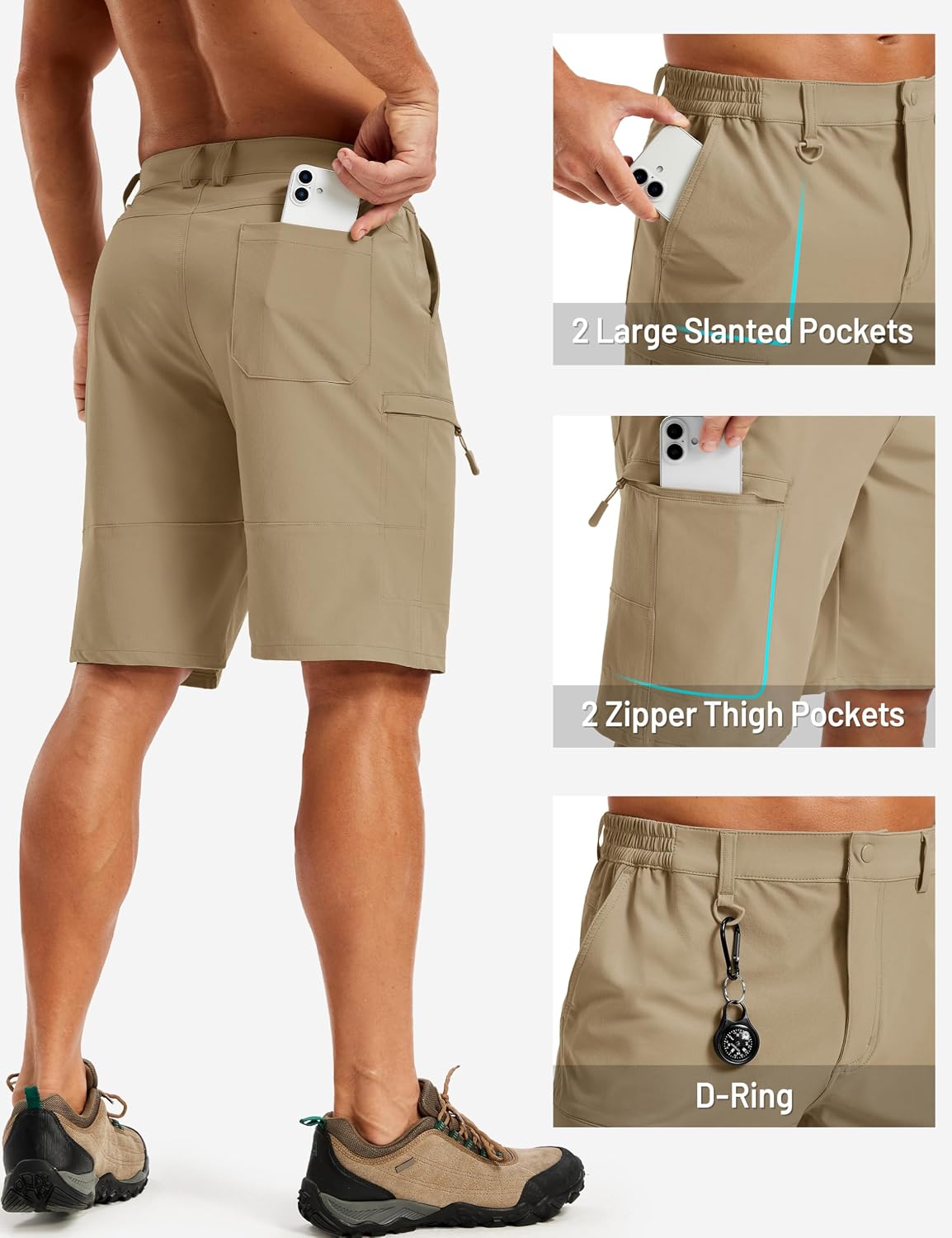 TACVASEN Men's Hiking Cargo Shorts 10 inch Quick Dry Lightweight Waterproof