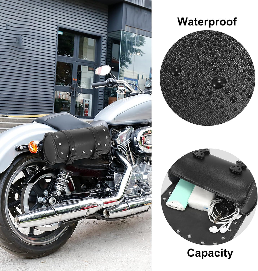 Motoforti Universal Motorcycle Fork Handlebar Tool Bag Cycling Storage Pouch Bag Waterproof Faux Leather Black