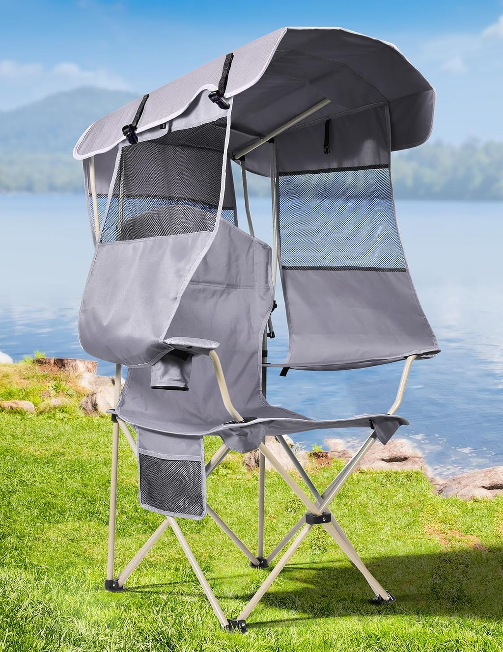 Docusvect Camping Chair with Canopy Shade - Canopy is the Backpack