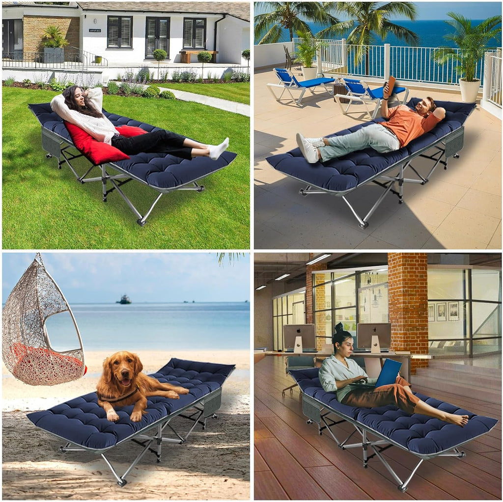 Big RED Camping Cot, Folding Camping Cots for Adults Sleeping 1200D Double Layer Oxford Portable Folding Outdoor Cots for Camping W/Soft Pad Carry Bag for Home Office Nap Beach Travel