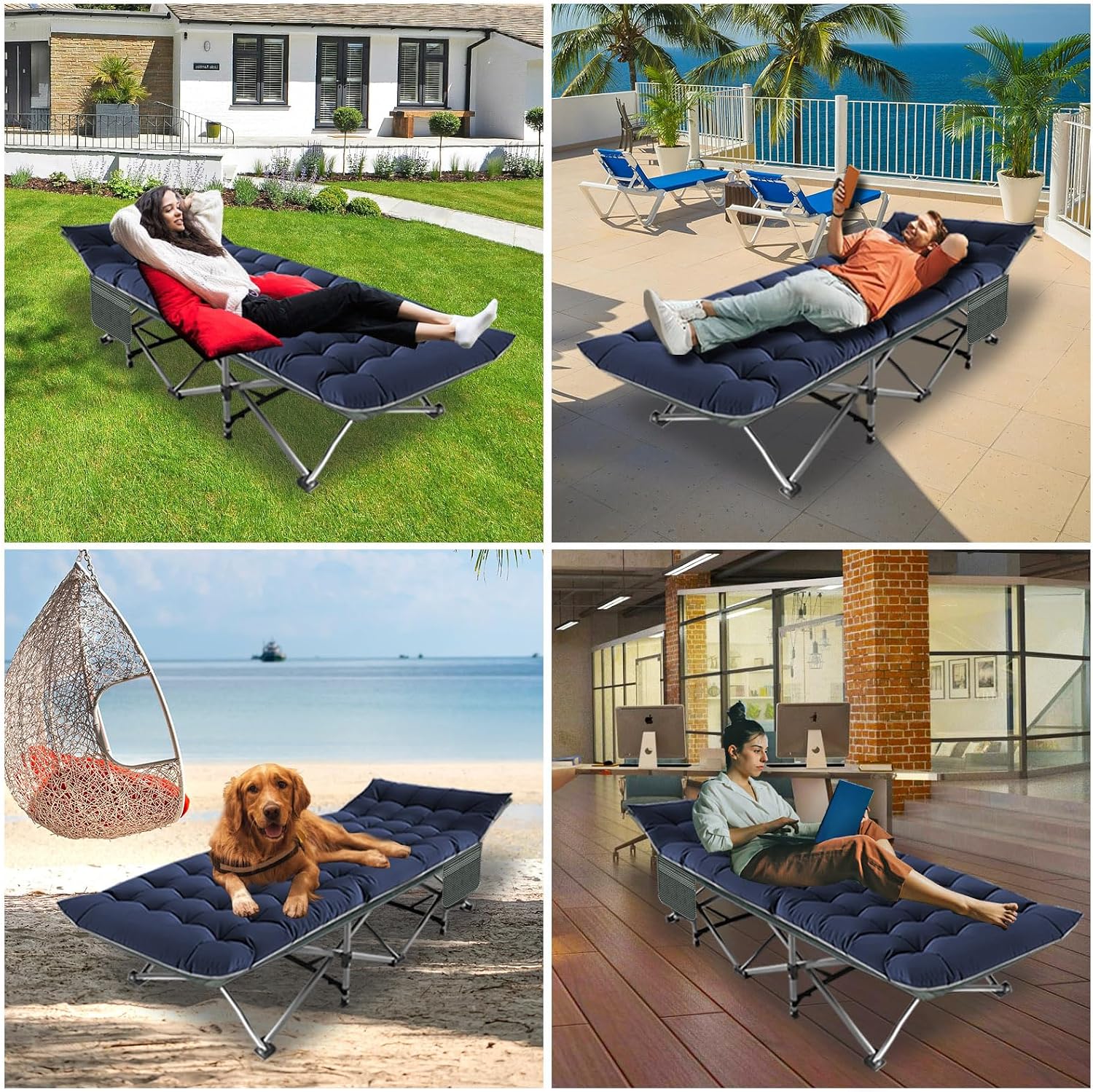 Big RED Camping Cot, Folding Camping Cots for Adults Sleeping 1200D Double Layer Oxford Portable Folding Outdoor Cots for Camping W/Soft Pad Carry Bag for Home Office Nap Beach Travel