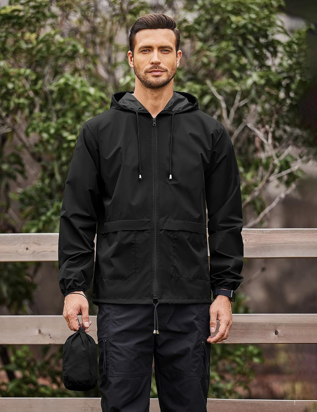 COOFANDY Mens Packable Rain Jacket Lightweight Waterproof Raincoat with Hood Outdoor Rain Gear Travel Hiking Cycling