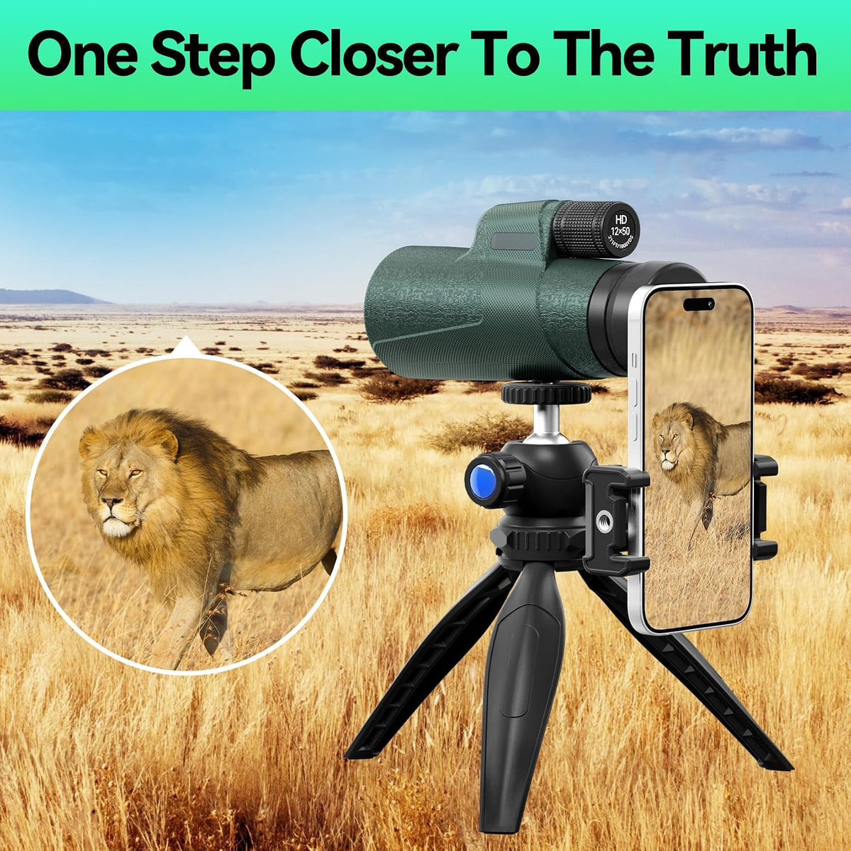 12x50 HD Monocular for Adults High Powered with BAK4 Prism & FMC Lens,Lightweight with Smartphone Adapter, High Powered Monocular with Clear Low Light Vision for Star Watching, Bird Watching, Hiking