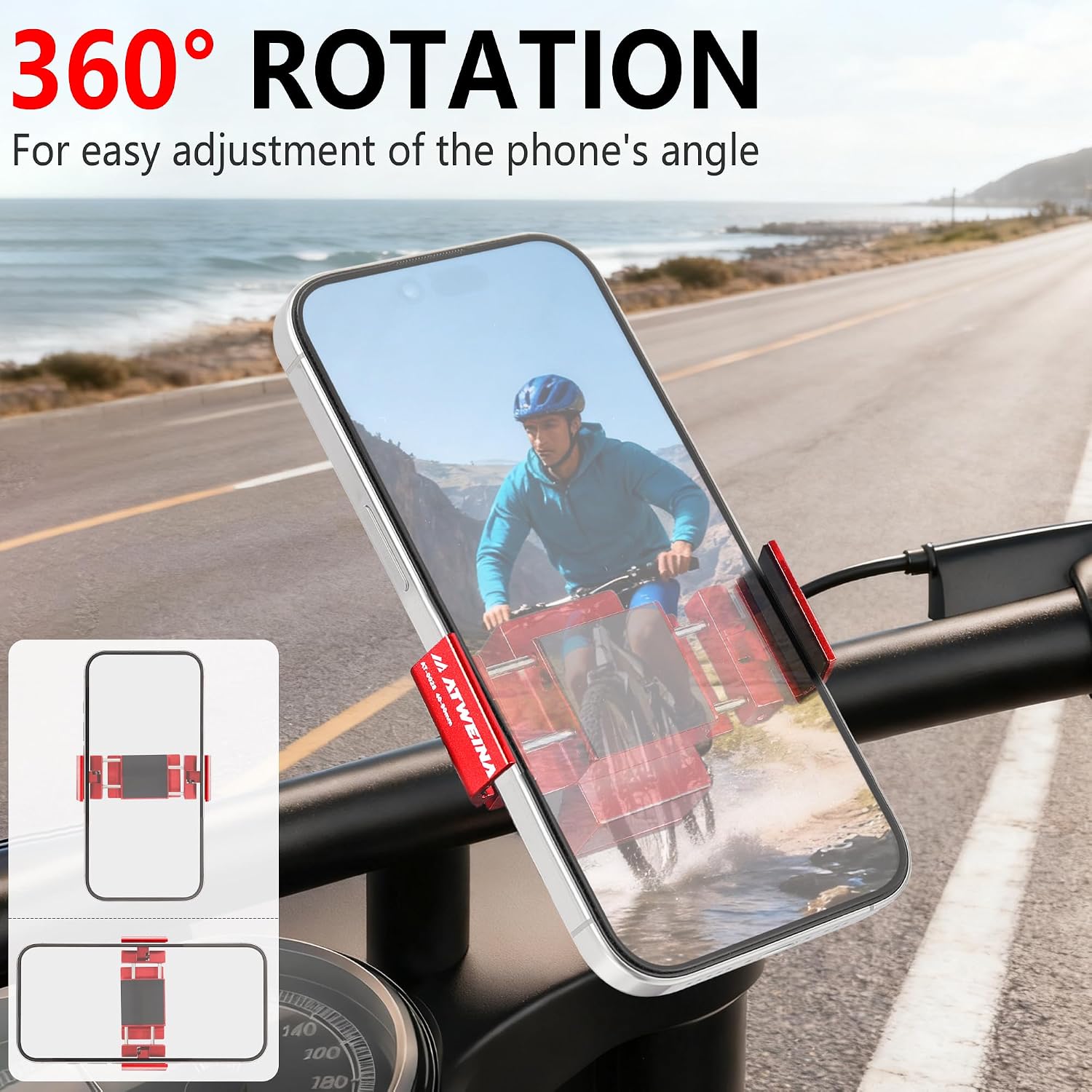 Bike Handlebar Mounts for 4.5-7.5 Phones (Red)