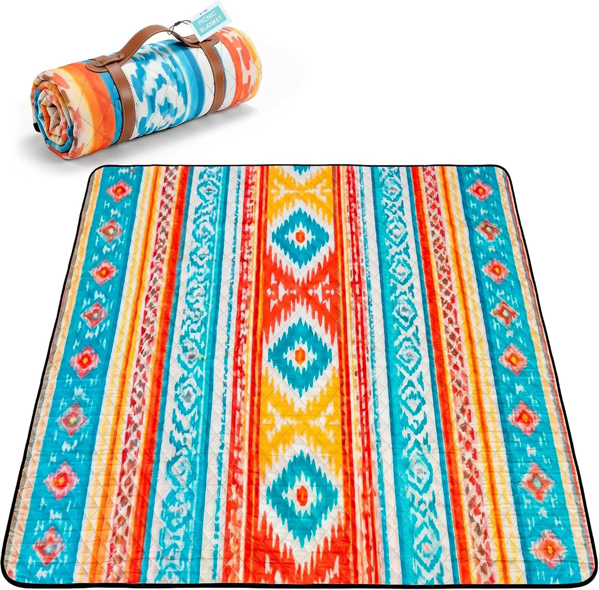 Picnic Blanket Waterproof 80”x80” Extra Large Beach Blanket for 6-8 People, Foldable Outdoor Blanket with Boho Southwestern Design for Camping, Travel, Park & Lawn