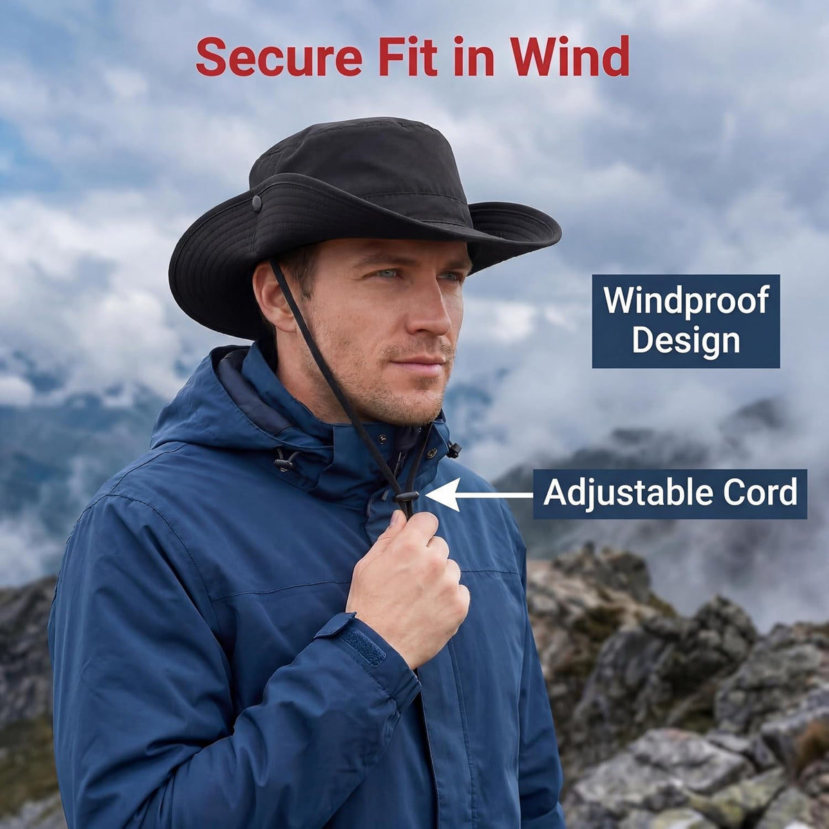 Connectyle Wide Brim Sun Hat for Men Women UPF 50+ Outdoor Cowboy Hat UV Protection Bucket Hat for Fishing Hiking Travel