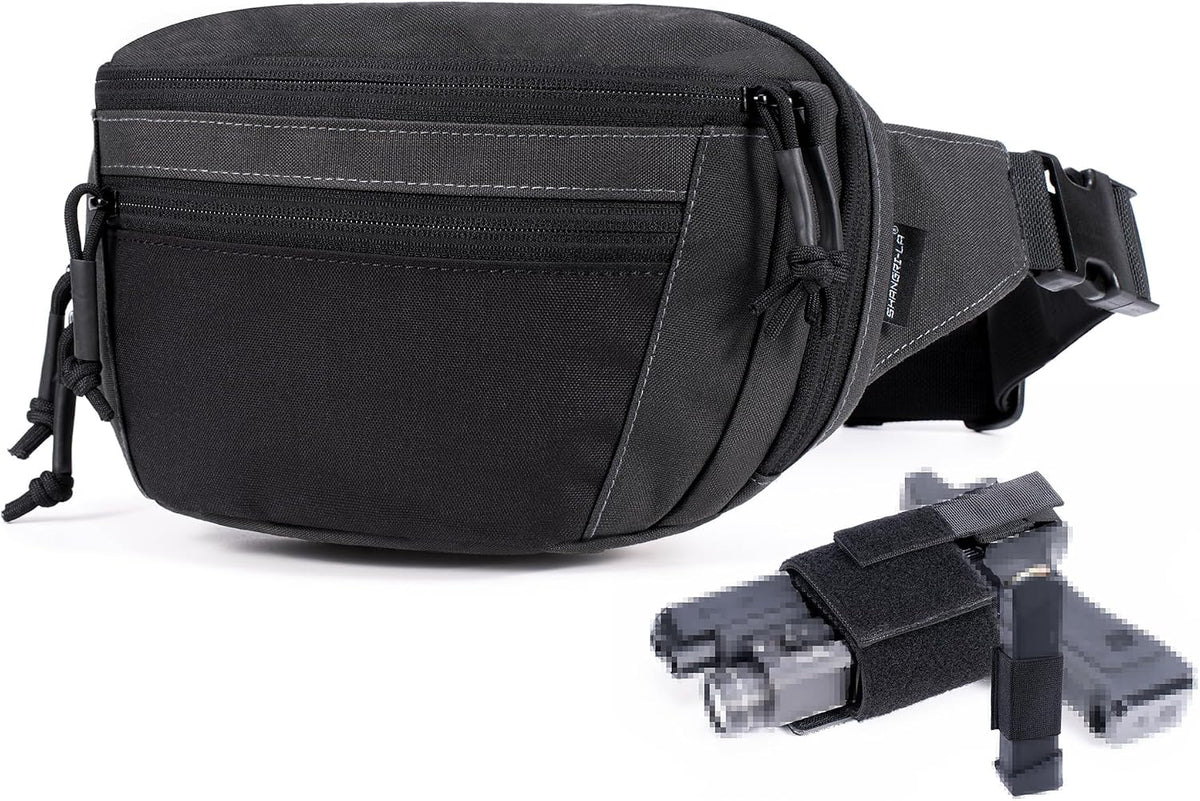 SHANGRI-LA Tactical Fanny Pack for Men and Women, Low-Profile Waist Bag, Holster Included, Multi-Use for Hiking, Travel, EDC