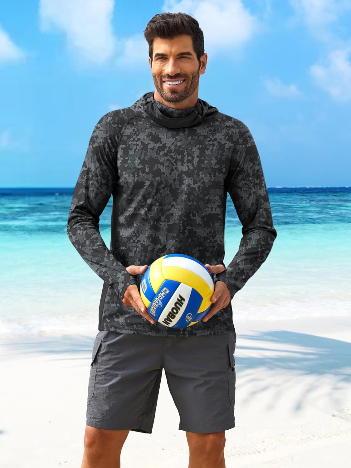 PINSPARK UPF 50+ Sun Hoodie Long Sleeve Fishing Shirts for Men with Mask