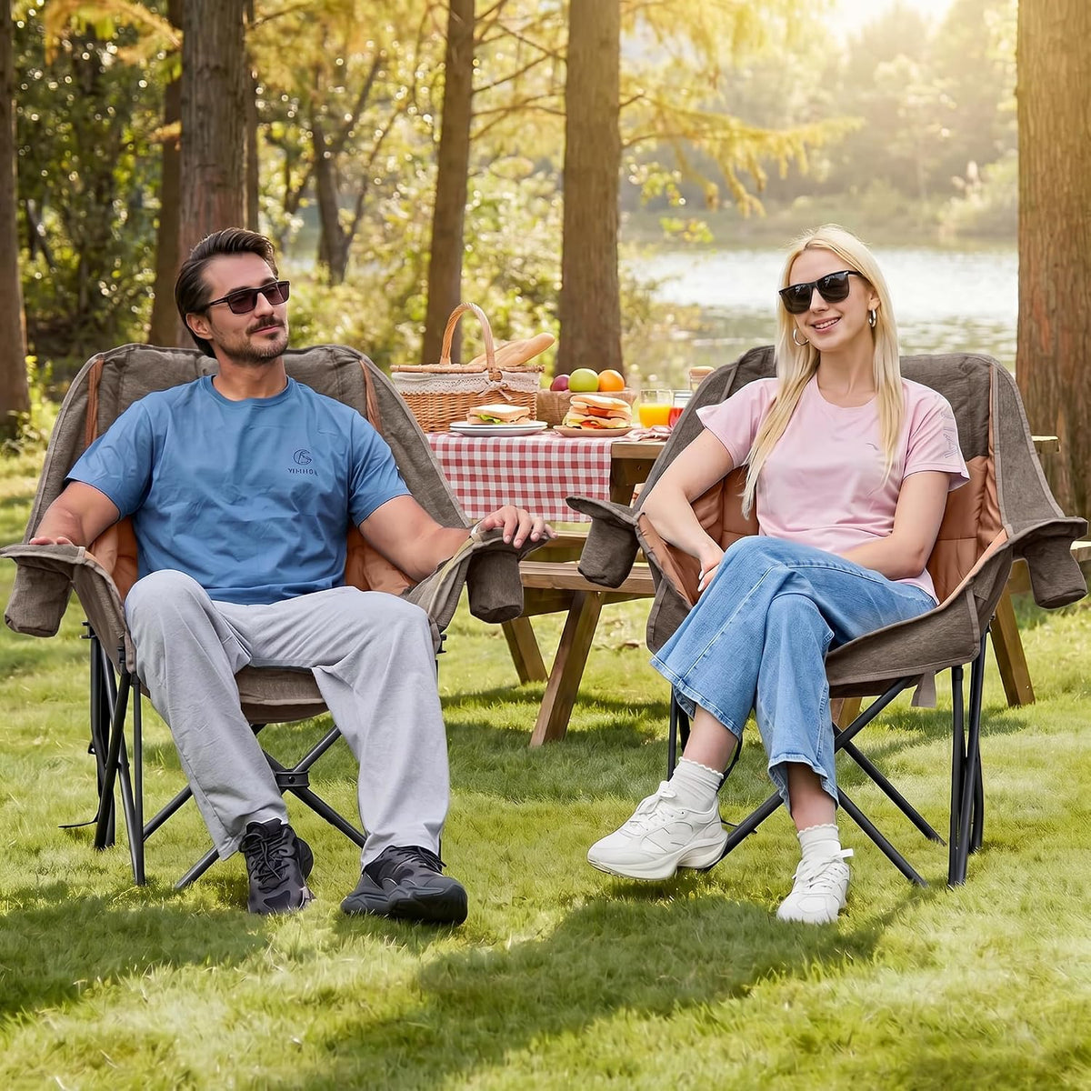 Oversized Camping Chairs with Cup Holder 500LBS, Coffee