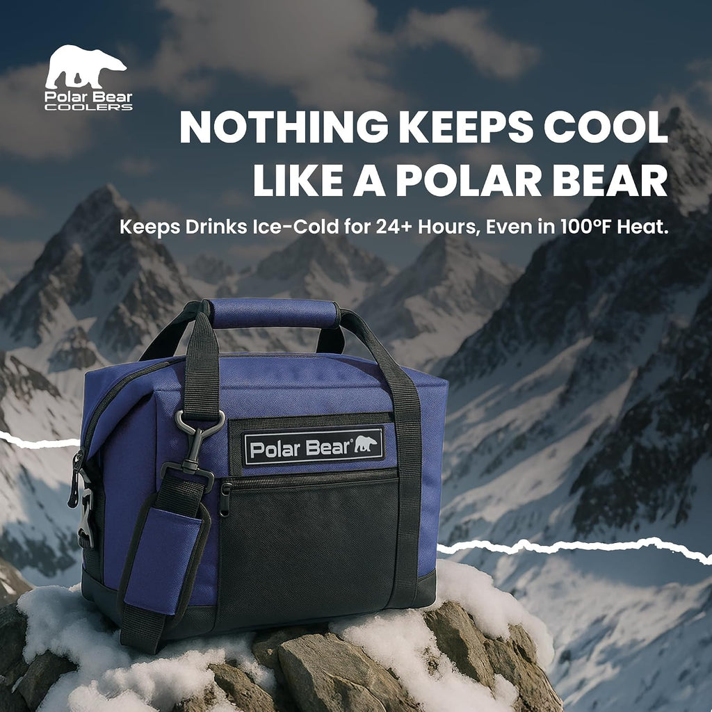 Polar Bear Coolers - Original Soft Cooler Bag - Insulated Leak Proof Beach Cooler Bag, Small Thermal Bags for Travel - Heavy Duty & Portable - Sweat Proof Picnic Carrier - Nylon