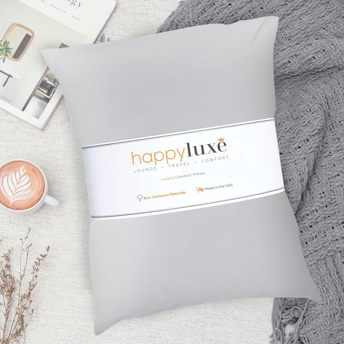 Happyluxe Travel Pillow for Airplanes | USA Made Small Pillows for Sleeping