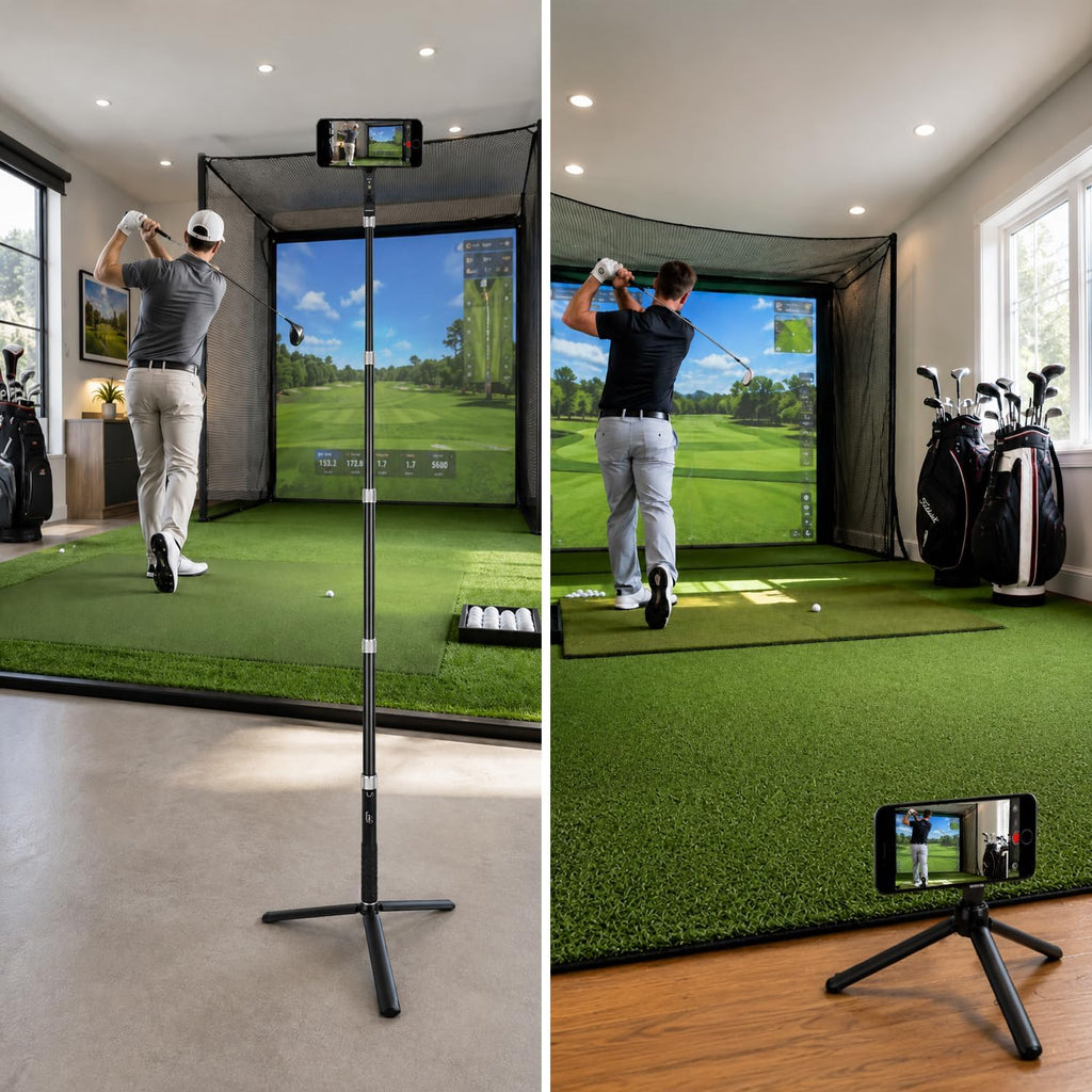 Golf Tripod & Monopod Golf Swing Phone Holder 47" Aluminum Alloy Selfie Stick for Golf Training Aid 7.8" Stainless Steel Ground Spike 12" Detachable Tripod, Indoor Outdoor, Fits Phone Camera GoPro