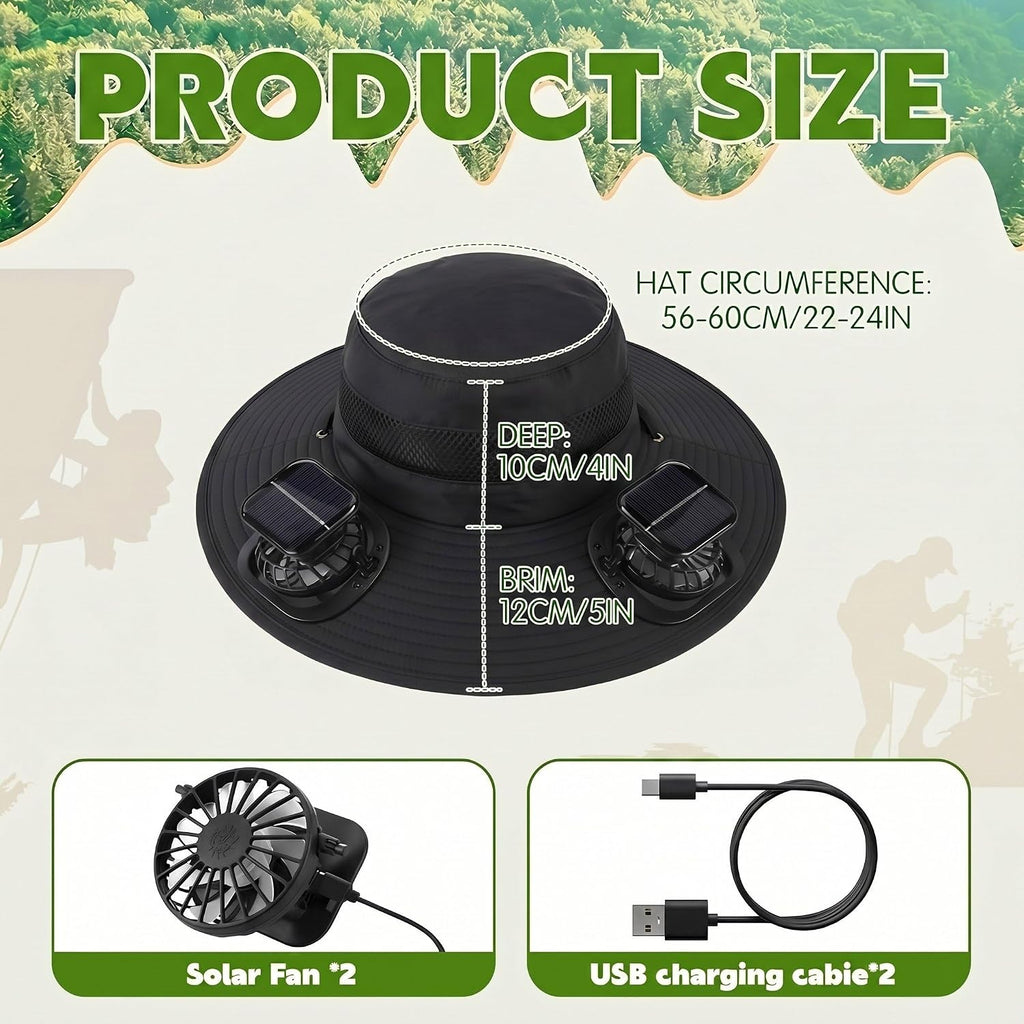 Syhood Solar Powered Fan Hat Neck Gaiter Arm Sleeves Sun Bucket Hat with Fan Cooling Wide Brim Hats for Fishing Hiking