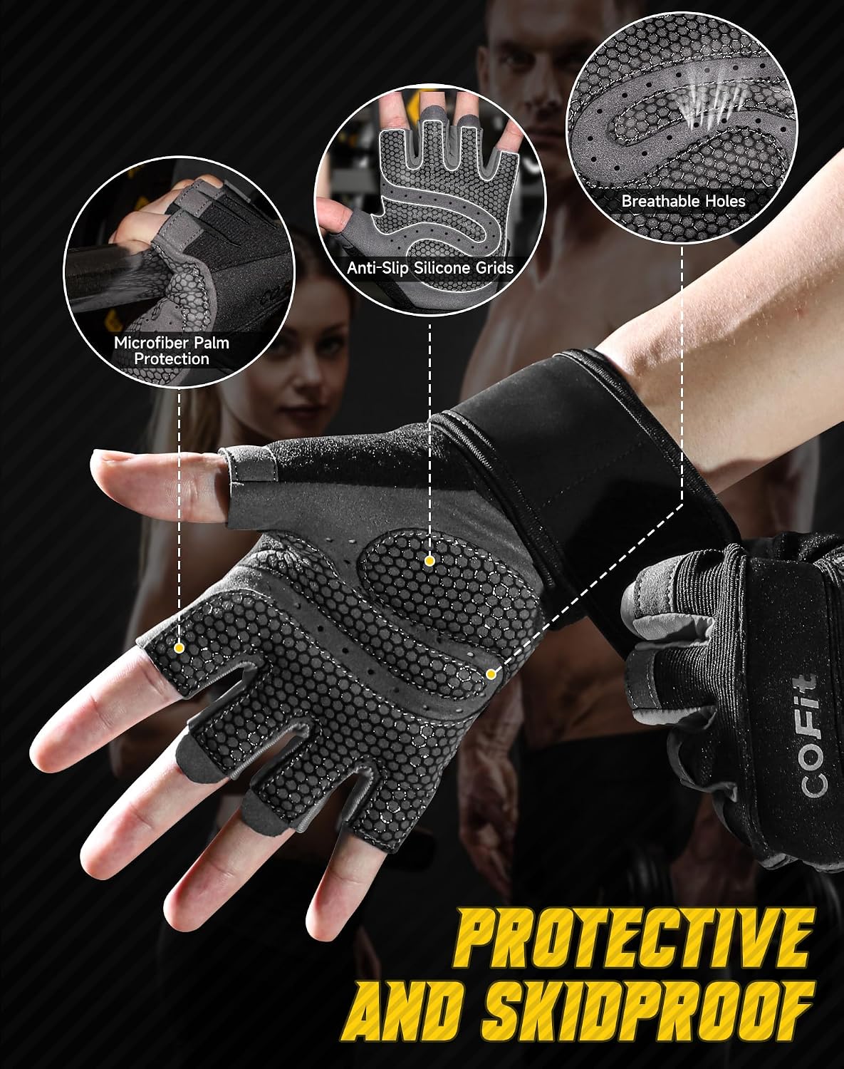 COFIT Breathable Workout Gloves, Antislip Weight Lifting Gym Gloves for Men Women, Superior Grip & Palm Protection for Weightlifting, Fitness, Exercise, Training