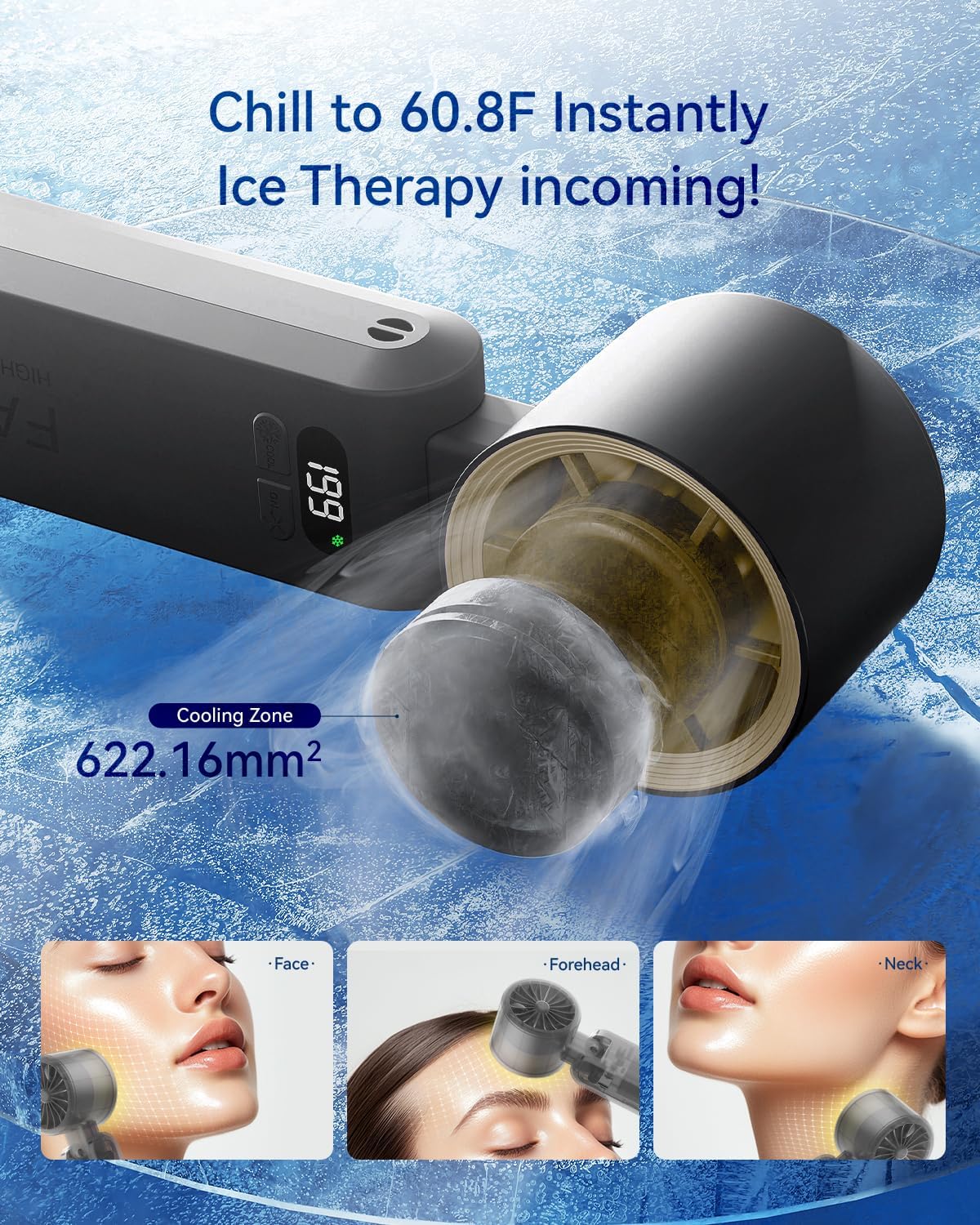 Handheld Portable Turbo Fan with Ice Cooler, Speed (1-199) 5500mAh Rechargeable Personal Fan,[20H Cooling Time] Mini Yet Powerful [20000 RPM] Small Pocket Fans for Travel/Outdoor/Office, Gold Black