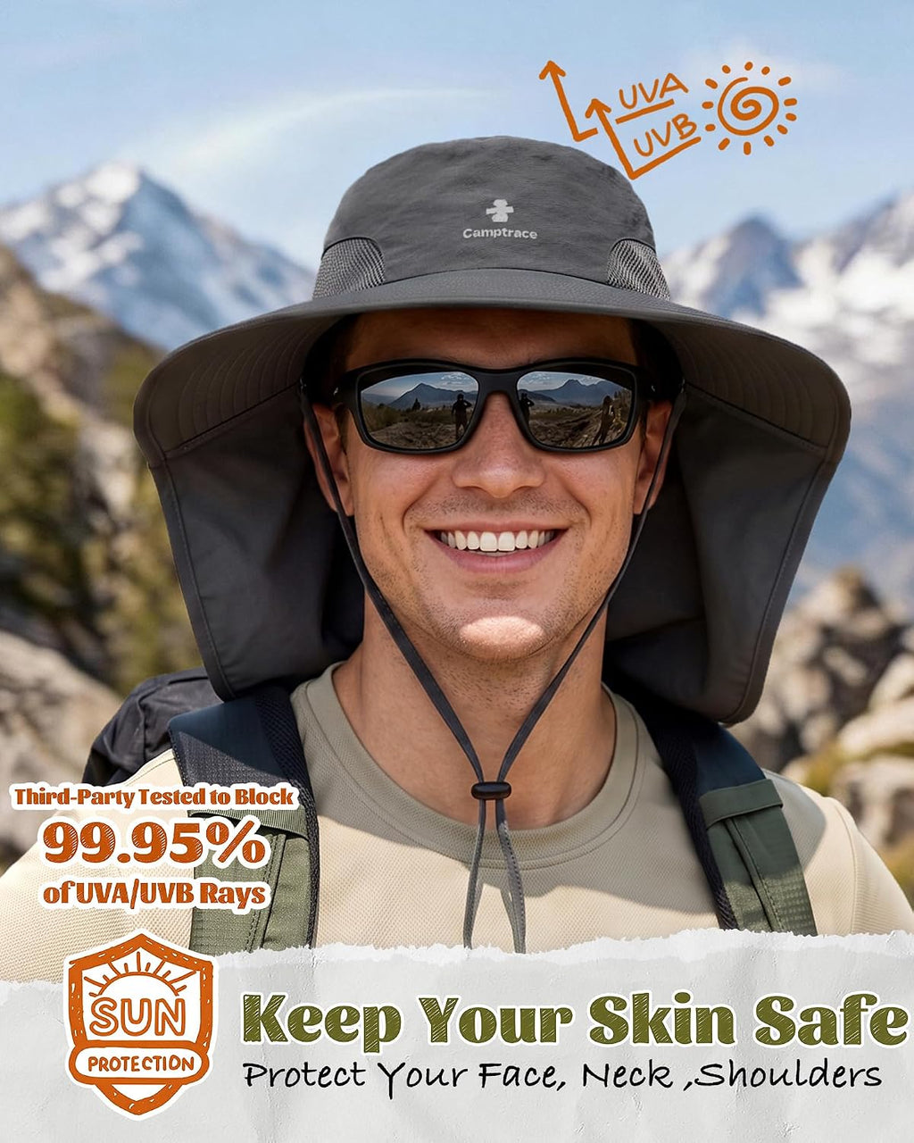 Camptrace Sun Hats for Women Men with Neck Flap UV Protection Wide Shade