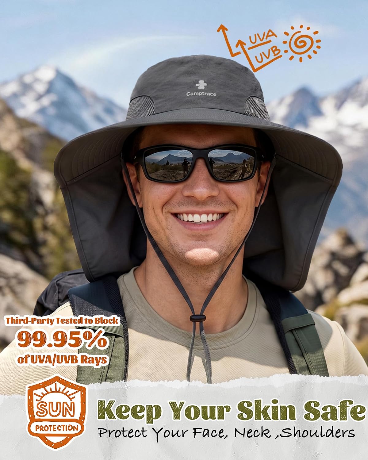Camptrace Sun Hats for Women Men with Neck Flap UV Protection Wide Shade