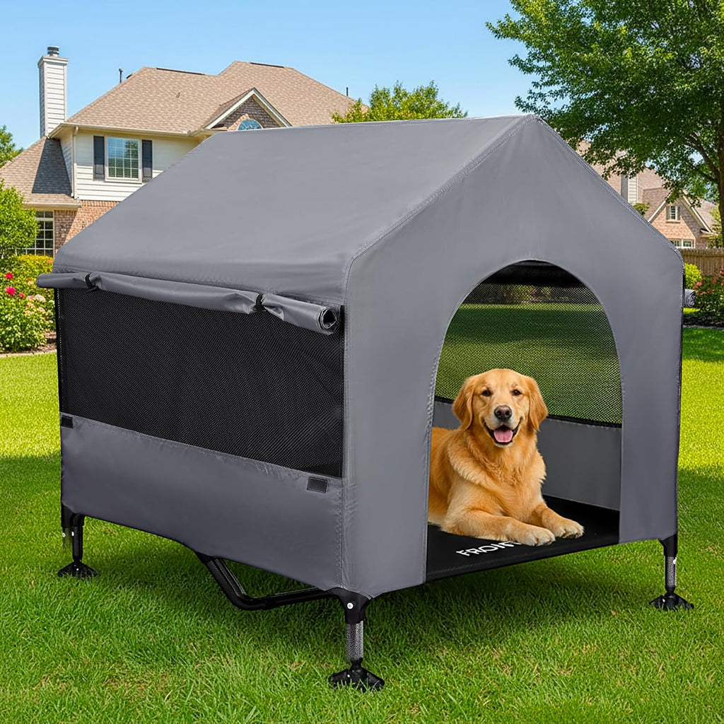 Dog House, 42” Large Dog House Outdoor Indoor Elevated Dog Cot Bed