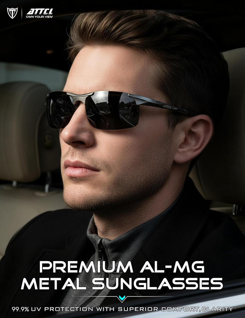 ATTCL 0.9 oz Polarized Sunglasses Men Al-Mg Metal Golf Fishing Sports UV400