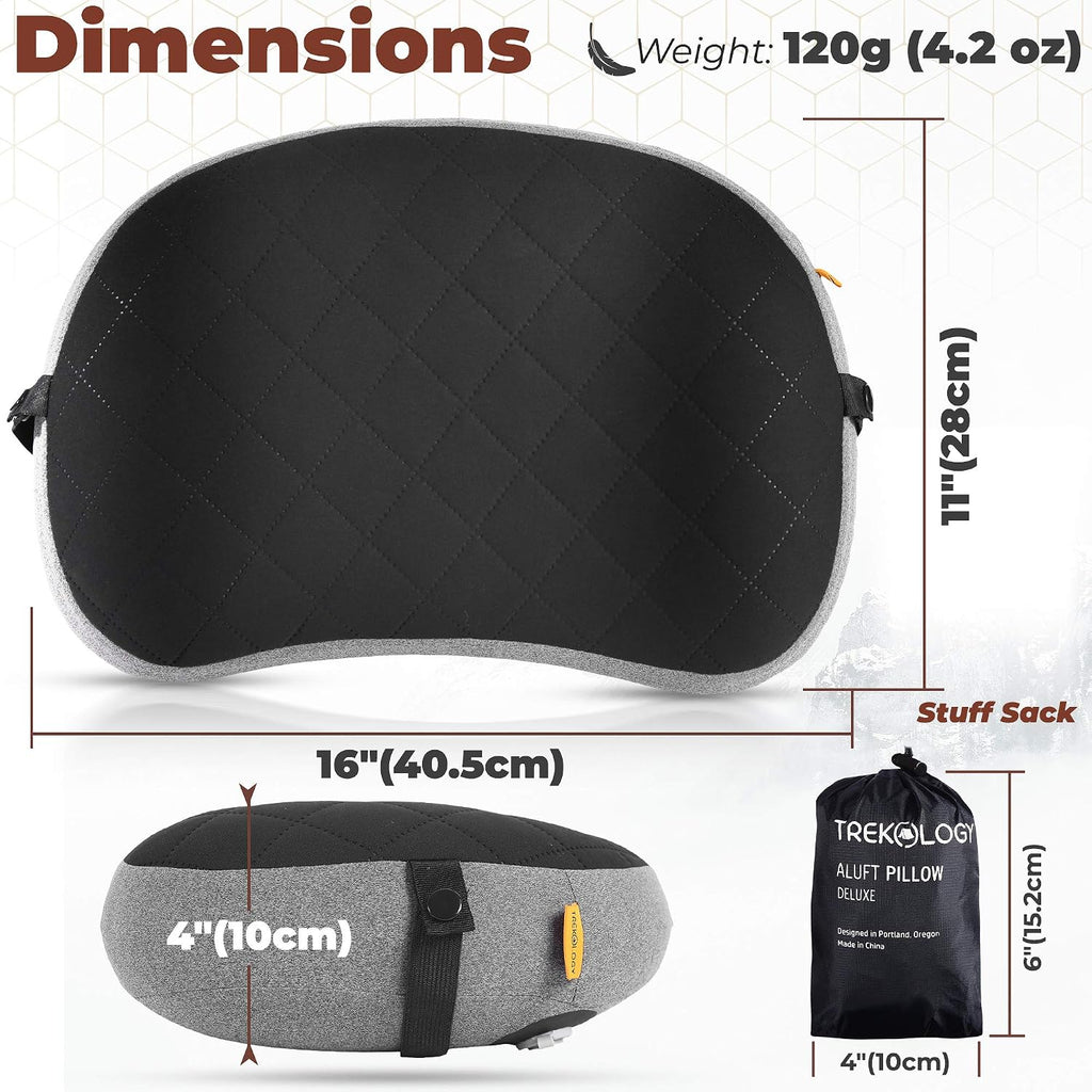 TREKOLOGY Lightweight Travel Pillow – Compact Inflatable Camping Pillow for Backpacking, Travel, Plane, or Hammock – Neck & Lumbar Support, Washable Cover, Two-Way Valve – Ultralight Hiking Gear