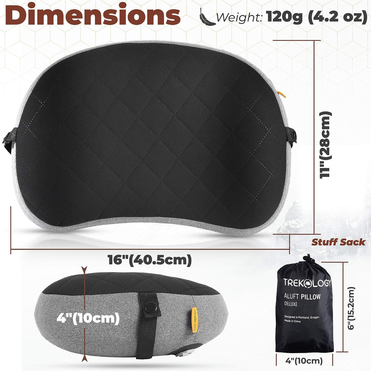 TREKOLOGY Lightweight Travel Pillow – Compact Inflatable Camping Pillow for Backpacking, Travel, Plane, or Hammock – Neck & Lumbar Support, Washable Cover, Two-Way Valve – Ultralight Hiking Gear