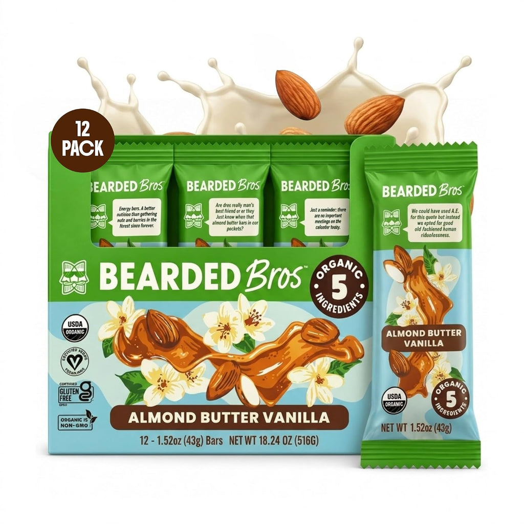 Bearded Brothers Vegan Organic Energy Bars, Almond Butter Vanilla, 12 Pack