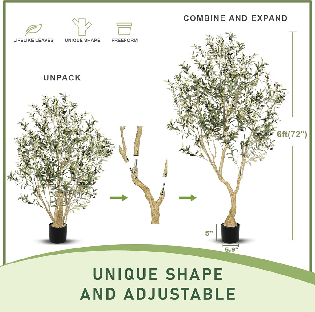 LYERSE Olive Tree 6ft with Large Olive Branches and Lifelike Fruits