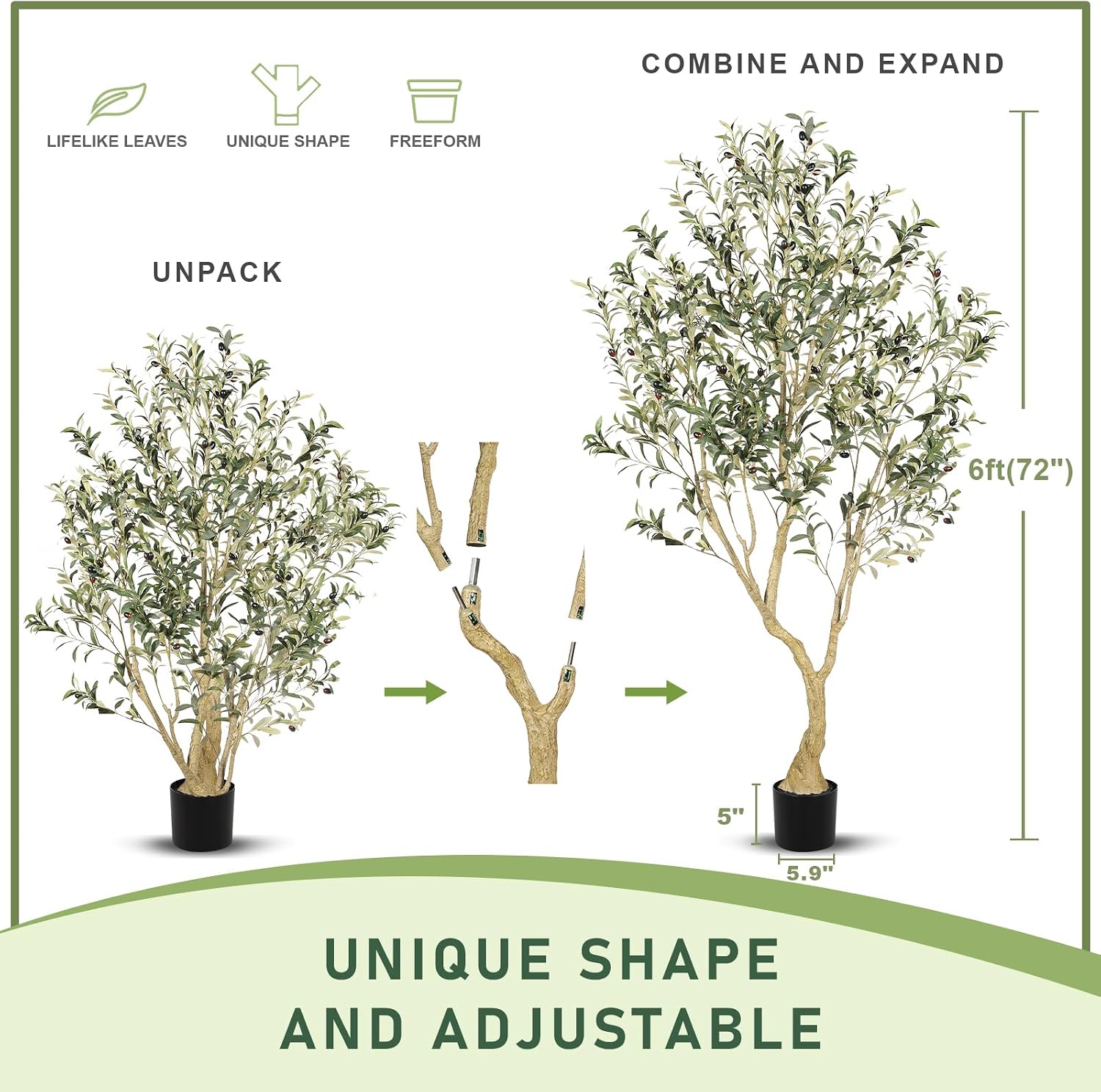 LYERSE Olive Tree 6ft with Large Olive Branches and Lifelike Fruits