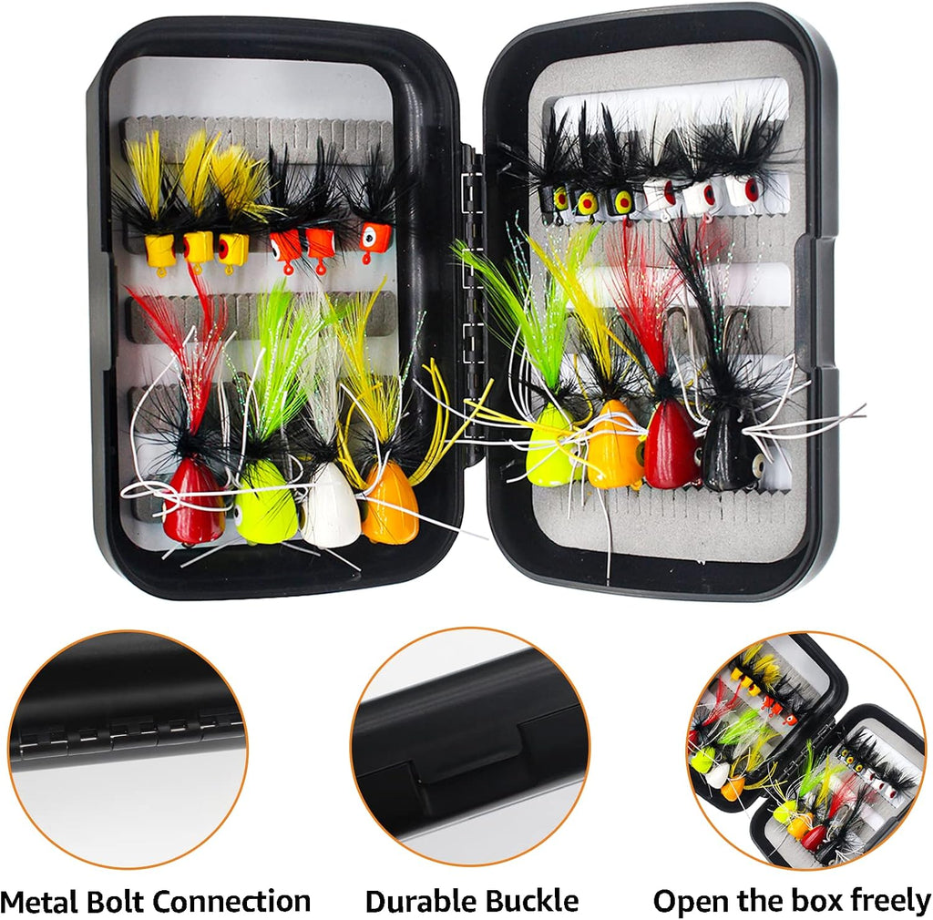 Fly Fishing Poppers Dry Flies Topwater Lures Bass Trout Kit Pro XL