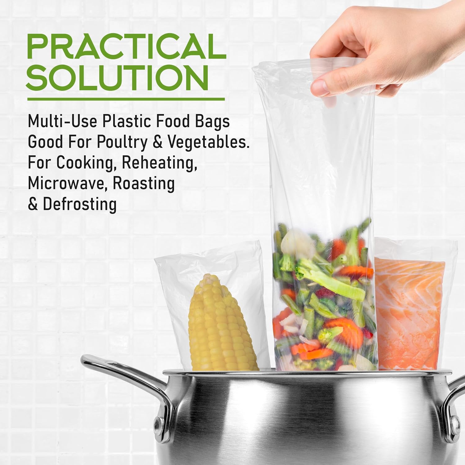 Disposable Heat Resistant Cooking Bags – Multi-Use BPA-Free Plastic Food Bags Good For Poultry & Vegetables. For Cooking, Reheating, Microwave, Roasting, & Defrosting,– 50 Pack